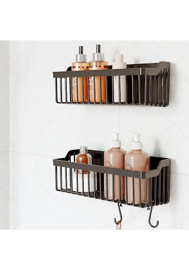 Yapışkanlı Banyo Rafı, 2'li Banyo Düzenleyici, Duş Rafı Organizer Şampuanlık, Duşakabin Rafı, Banyo Organizeri, Banyo Askısı Plastik Siyah