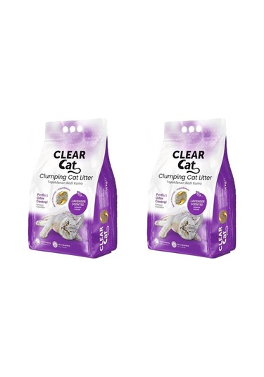Clearcat Lavanta Kokulu Bentonite Doğal Topaklaşan Kedi Kumu 10 Lt X 2 Adet