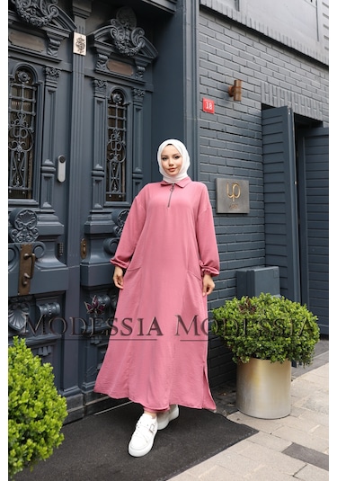 Kadın Pembe Aerobin Uzun Önü Yarım Fermuarlı İkili Takım T1221 Pembe