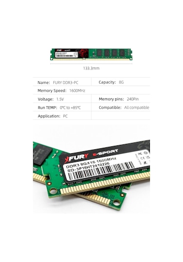 Fury E-Sport DDR3 8 GB 1600 MHz Masaüstü Ram Bellek