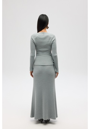 Fluff Bağlamalı Gri Üst-etek Takım Gri