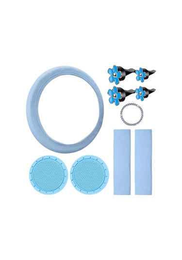 10 Adet Kadınlar İçin Direksiyon Kılıfı Sevimli Aksesuar Seti Mavi Mavi