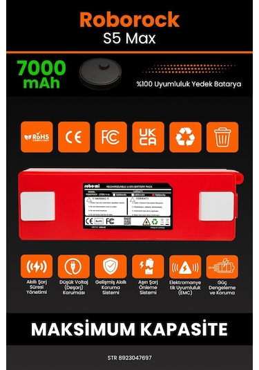 Roborock S5 Max Uyumlu 7000 Mah Batarya