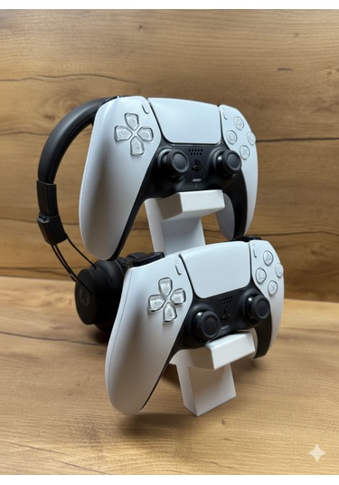 Ps5 Dualsense 2 Li Oyun Kolu Ve Kulaklık Standı 3d Baskı Şık Dikey Tutucu 21.5x18x4 Cm Beyaz