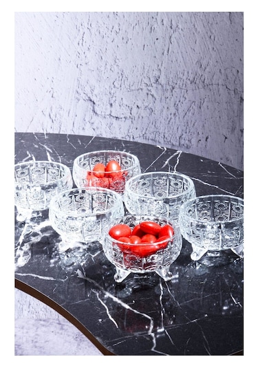 6'lı Ayaklı Kristal Cam Sunumluk Çerezlik Kase /lokumluk/ Reçelli