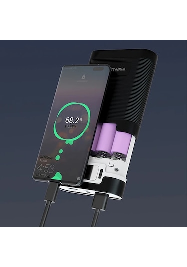 Xuweiwei 18650 Pil Şarj Kutusu Type C Siyah Çift Usb Lehimsiz Piller Dahil Değil Arızalı Ürün Çizik