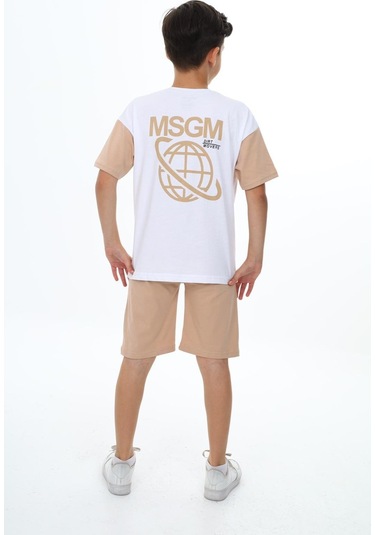 Erkek Çocuk Msgm Baskılı Şortlu Takım-5874-Bej