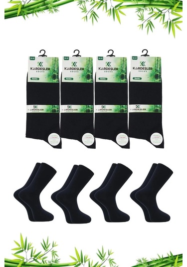 Bambu Erkek Soket Uzun Düz Lacivert Çorap Dikişsiz 4'lü Paket Lacivert