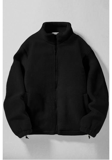 Ghassy Co. Erkek Alaska Regular Peluş Sherpa Kışlık Tam Fermuarlı Polar Sweatshirt Siyah