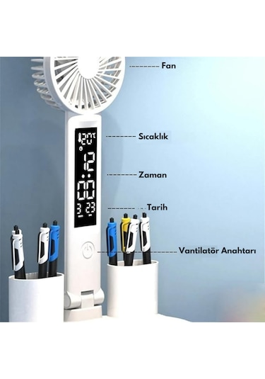 Monozone Çok Fonksiyonlu Fanlı Masa Lambası Saat+tarih+kalemlik