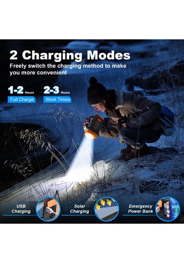 Aubyhe Oranj Büyük Boy Güneş Enerjili Usb Şarjlı 8 Modlu Çift Butonlu Cob El Feneri - Kamp Ve Acil Durum Işığı Çok Renkli
