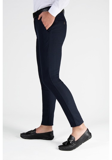 Koyu Lacivert Slim Fit Pamuklu İtalyan Kesim Pantolon Koyu Lacivert
