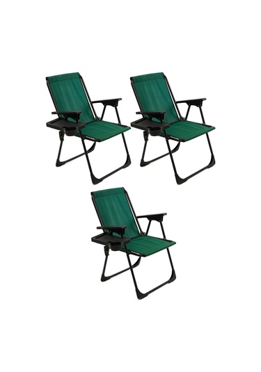 Natura 3 Adet Kamp Sandalyesi Bardaklıklı - Yeşil
