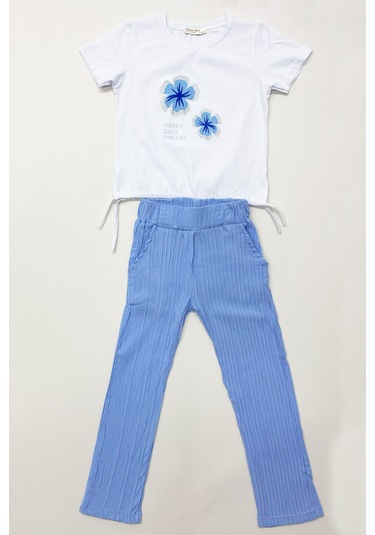 Kız Çocuk Yazlık İkili Takım Çiçek Baskılı E35 Beyaz