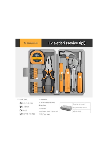 Çok İşlevli Ev Aletleri Seti Pense Mezura Anahtarı Ev Onarım Kılavuzu Alet Kutusu Seti Sarı