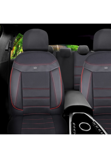 Renault Megane 2 Araçlara Uyumlu Oto Koltuk Kılıfı Seti - Venüs Serisi Siyah/kırmızı