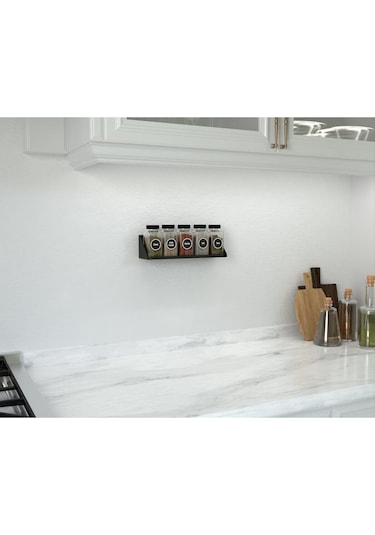 Aju Modern Baharat Rafı, Minimalist Mutfak Depolama, Metal Duvar Baharat Rafı, Mutfak Düzenleyici Raf Siyah