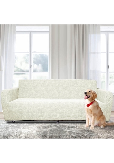 Jakarlı 3 3 1 1 Taş-gri Lastikli Kanepe Örtüsü Lastikli Koltuk Örtüsü Koltuk Kılıfı Takımı Krem 180x220