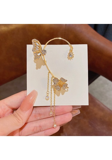 Samdoo Altın Sağ Tekli Kelebek Tassel Gömlek Kulağık, Deliksiz Kulaklık, Fransız Stilinde Modern Kadın Aksesuarı Re2204585 Gold
