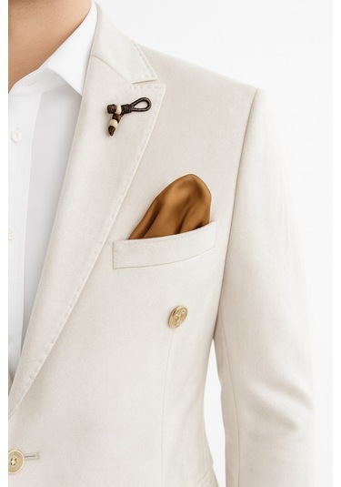 Erkek Suet Blazer Ceket Şık Düğmeli Takım Elbise Üstü Slim Fit Model Krem