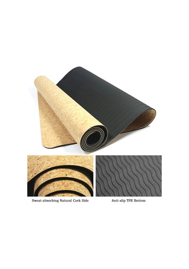 Ranyeek Doğal Kork + Tpe Dalgalı Taban Antipatlama Fıtnes Matı - 183x68x0.5cm Işıklı Yüzey, İyi Tutuculuk Sağlar Çok Renkli