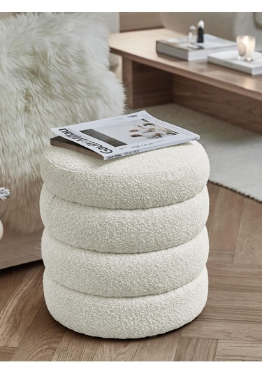 Most Twister Puf 01 Beyaz Bukle Kumaş Evinize Teslim