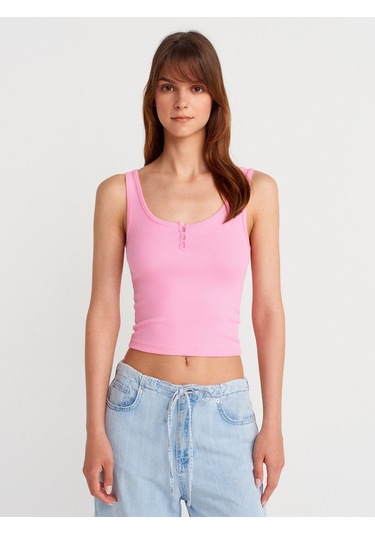 Dilvin 21158 Düğmeli Askılı Top-pembe Pembe