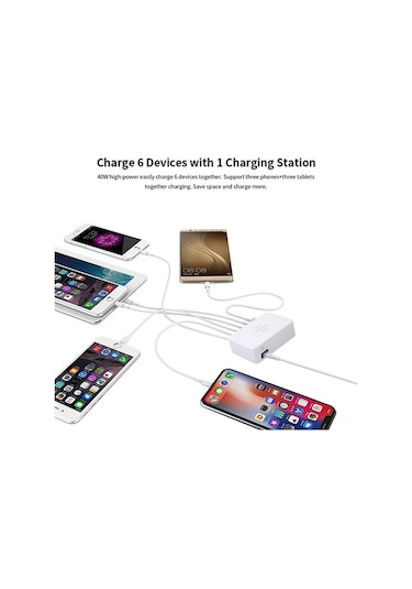 Fortunelane 6 Portlu Usb Şarj Aleti - Qc3.0, Kablosuz 10w, Lcd Ekran, Güvenlikli Taşınabilir Şarj, 40w Toplam Güç