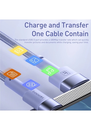 Toocki 3a Usb Tip C Kablo Hızlı Şarj Kablosu Usb-c Şarj Veri Kablosu Xiaomi Blue 1m 1m