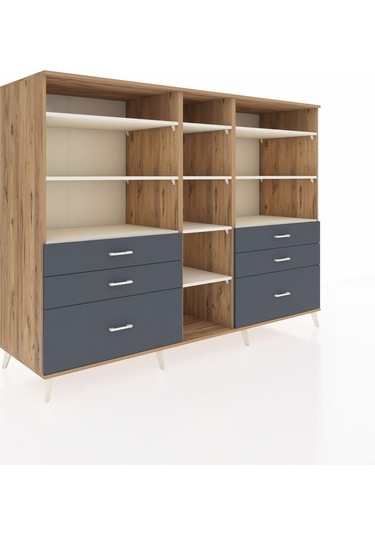 Kronos Dolap 10 Raflı 6 Çekmeceli 220x59x163 Çam-aytaşı/antrasit Çam-aytaşı/antrasit