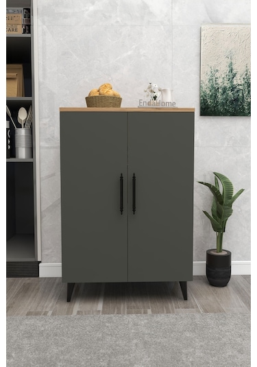 Meta 6 Raflı 4 Kapaklı Çok Amaçlı Xl Dolap Mutfak Banyo Balkon Erzak Killer Dolabı Çam-antrasit