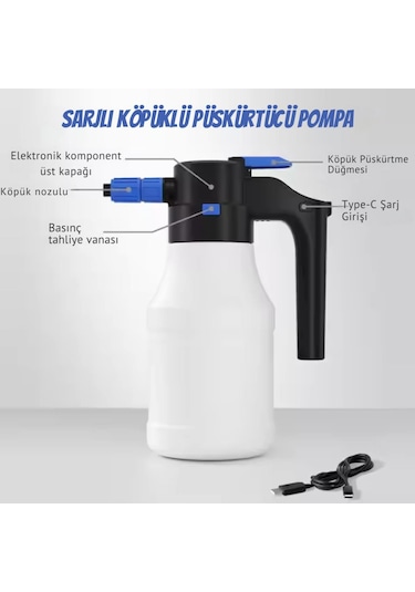 Coofbe 1.5lt Yüksek Basınçlı Şarjlı Tam Otomatik Köpük Makinası Oto Yıkama Pompası Köpük Püskürtücü