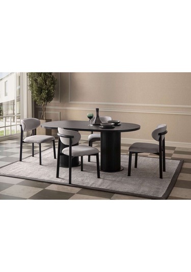 Askeron Yemek Masası Takımı 4 Kişilik 4 Sandalye Siyah
