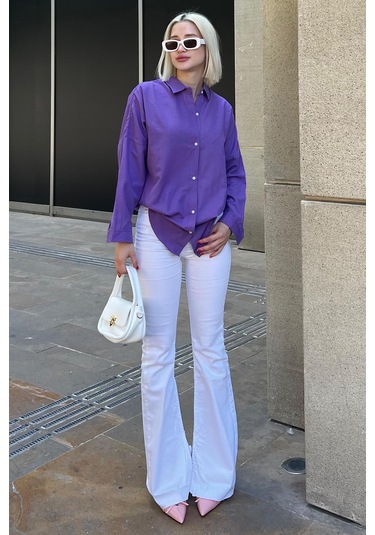 Madmext Mad Girls Mor Oversize Gömlek Mg1369-mor Mor