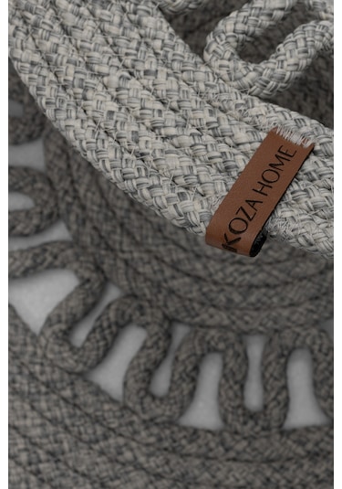 Koza Home Cesta Amerikan Servis El Yapımı Pamuklu Gri Jüt Örme Dekoratif Su Gri