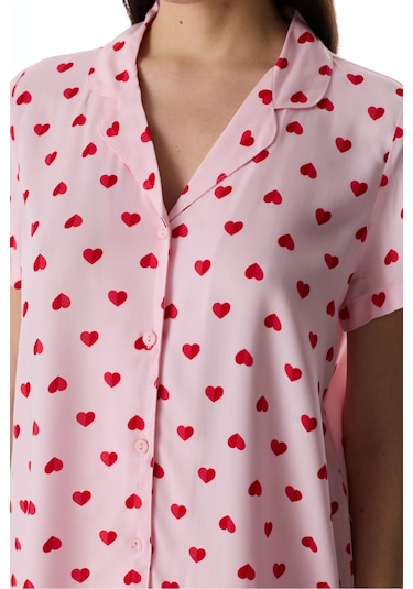 Penti Pembe Cute Hearts Gömlek Şortlu Pijama Takımı