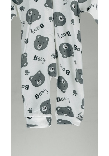 Ayıcıklı %100 Pamuklu Açıtçıtlı Bebek Tulum 001