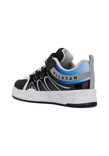 Günlük Unisex Çocuk Sneaker Rugan Lastik Bağcıklı Cırtlı Oval Burunlu Spor Ayakkabı 020 Siyah - Beyaz