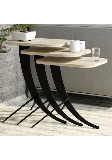 3 Lü Zigon Sehpa - Traverten Traverten