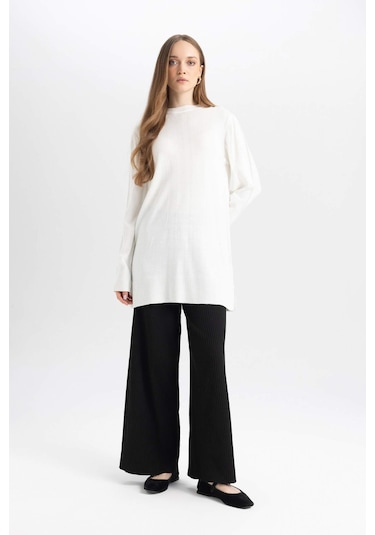 Defacto Relax Fit Triko Pantolon Beli Lastikli Basic Düz Geniş Paça Y1325AZ24AUBK81 Siyah