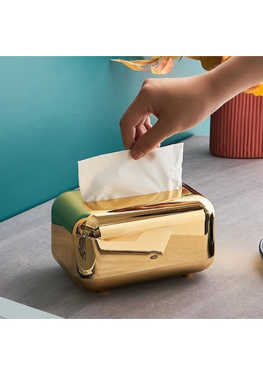 Altın-lüks Altın Doku Kutuları Depolama Peçete Tutucu Mutfak Doku Kutusu Kağıt Kutusu Organizatör Süsleme Zanaat Masaüstü Doku Tutucu