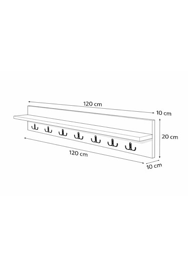 120 Cm 7 Kancalı Beyaz Renk Duvara Monte Askılık