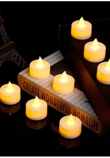 Alshop Pilli Işıklı Tealight Ledli Mum 6 Adet Beyaz