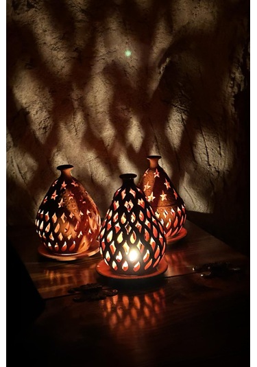 İkili Toprak El Yapımı Dekoratif Tasarım Tabaklı Mumluk Set, Deko