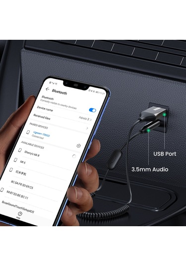 Cbtx Ugreen Araba Bluetooth 5.0 Aux Adaptörü Ses Alıcısı Usb 3.5mm Eller Serbest Kiti Desteği Tf Kart