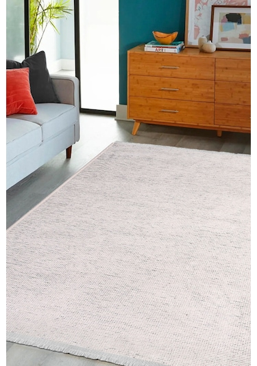 Azra Beyaz Kaymaz Taban Halı – Salon, Çocuk Odası ve Mutfak için Yıkanabilir, Yumuşak Kilim