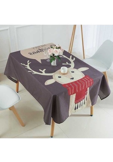 Fastbuy Kahverengi Geyik Desenli, 140x200cm Ev Şifreli Su Geçirmez Masa Örtüsü Çok Renkli