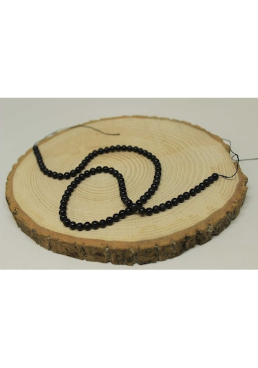 Shungite (Şungit) Taşı Yarım Dizi 4 MM 18 CM Gümüş