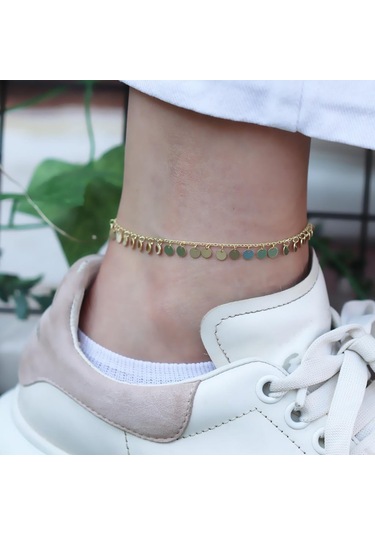 Gold Kaplama Pullu Gümüş Halhal Gümüş