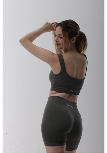 Seamless Gri Normal Bel Kısa Fitted Basic Sporcu Tayt Gri